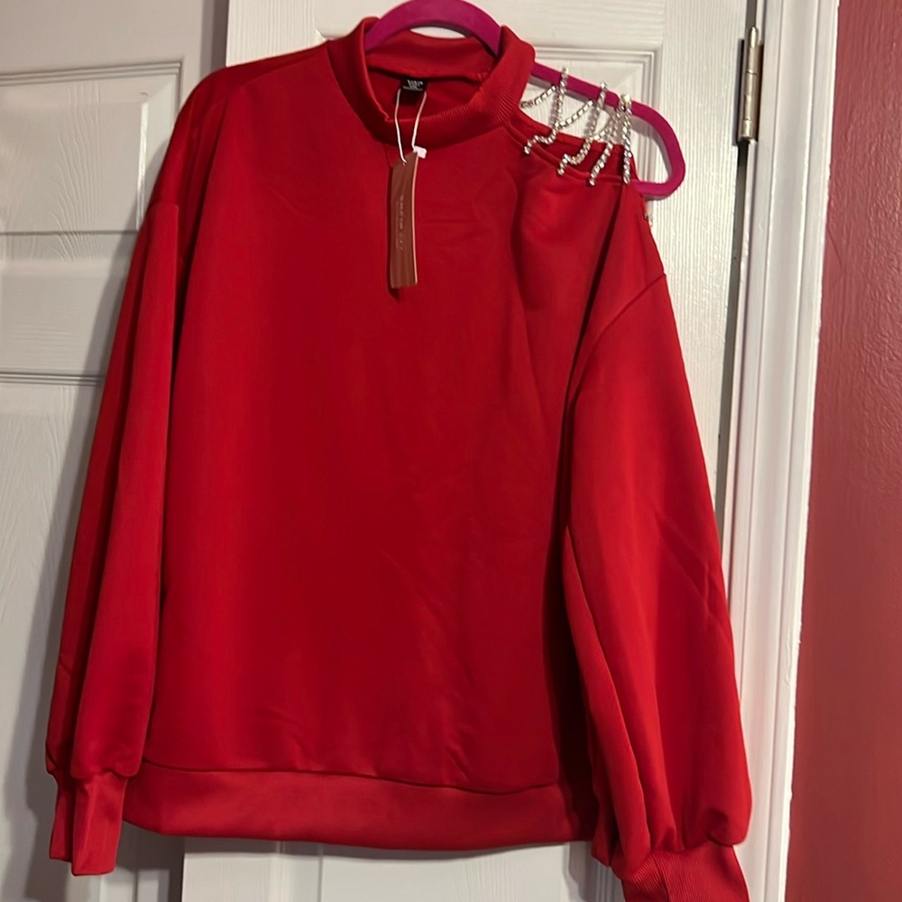 SHEIN off shoulder blouse.  One side has rhinestones.